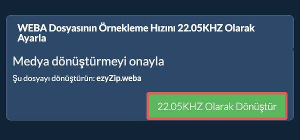 weba Dosyasının Örnekleme Hızını 22.05kHz Olarak Ayarla