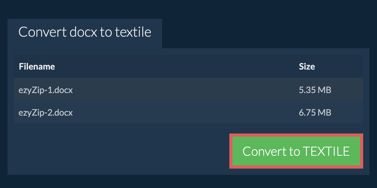 Convert to TEXTILE