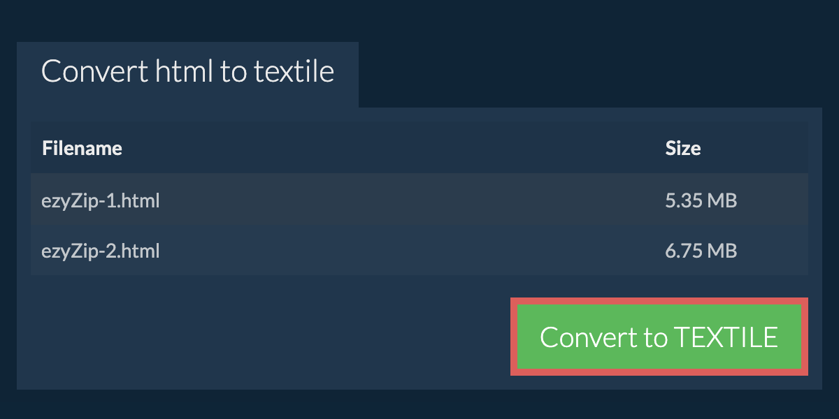 Convert to TEXTILE