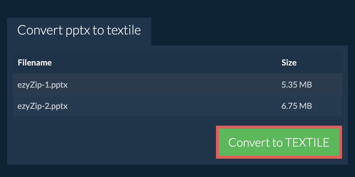 Convert to TEXTILE
