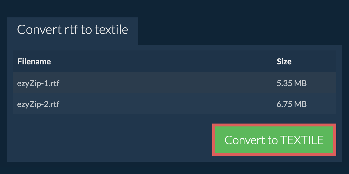 Convert to TEXTILE
