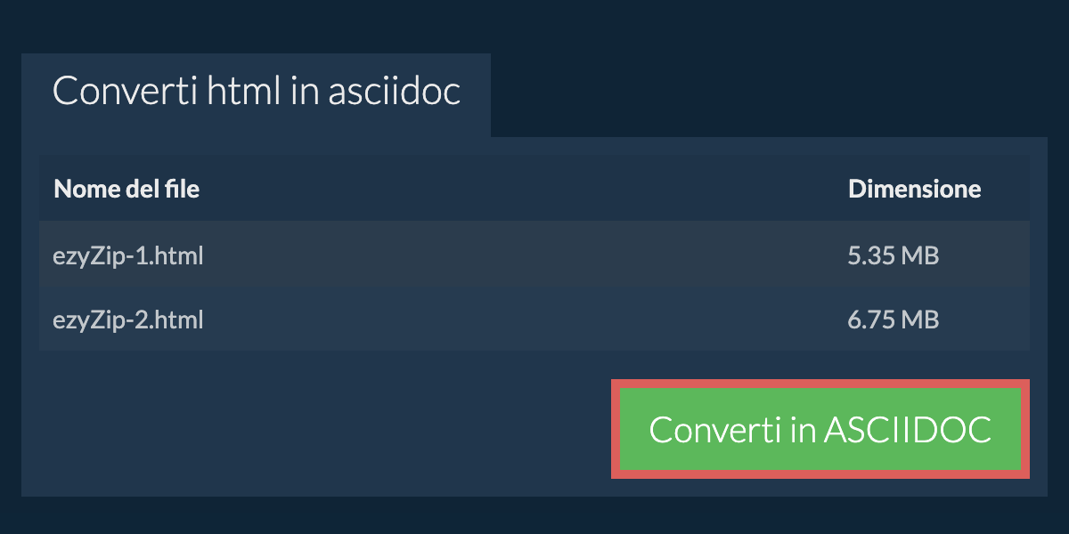 Converti in ASCIIDOC