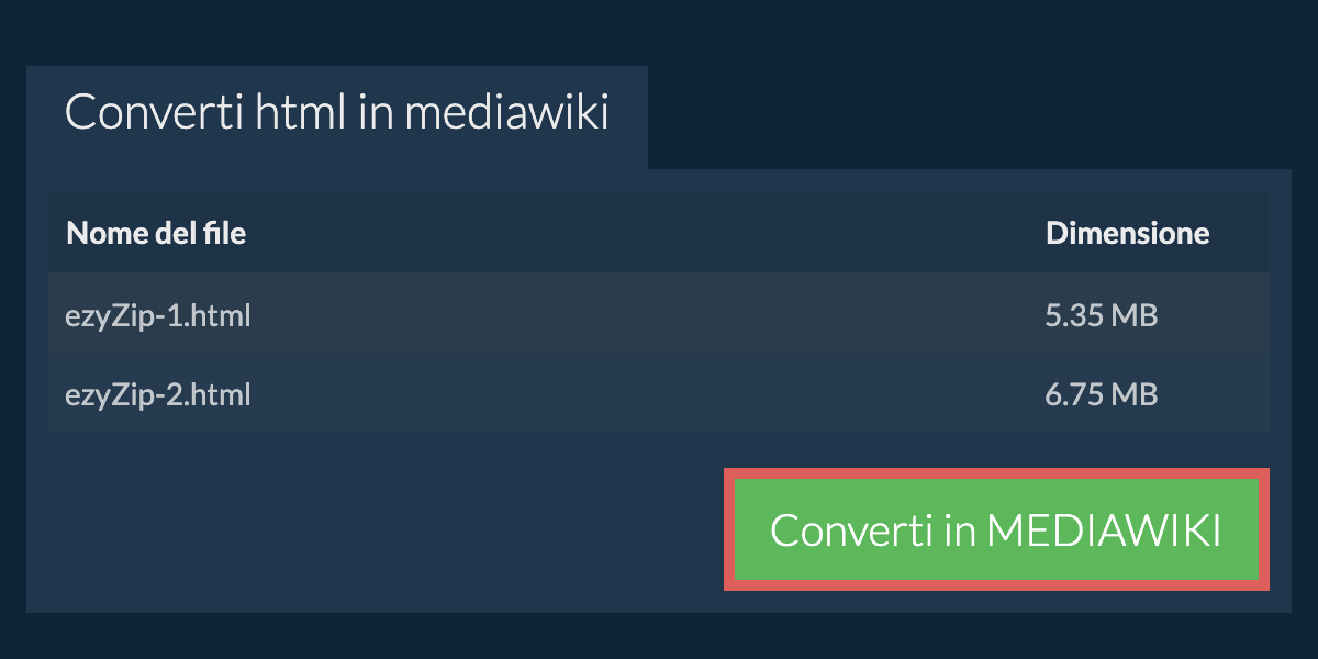 Converti in MEDIAWIKI