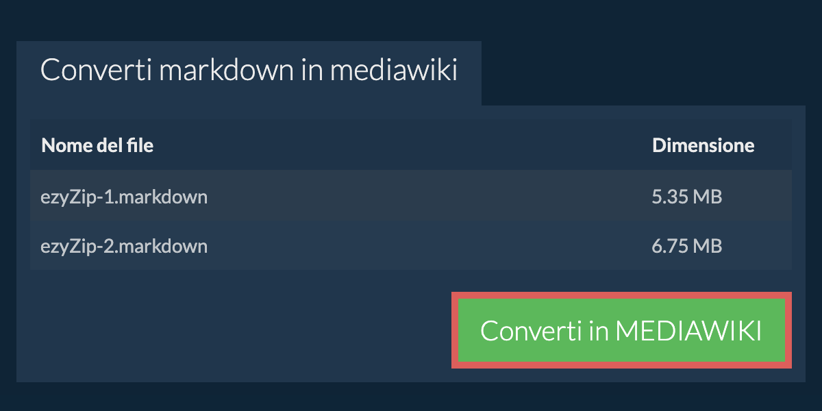 Converti in MEDIAWIKI
