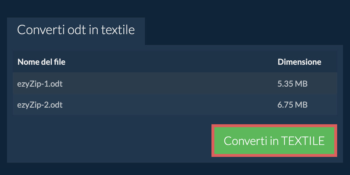 Converti in TEXTILE