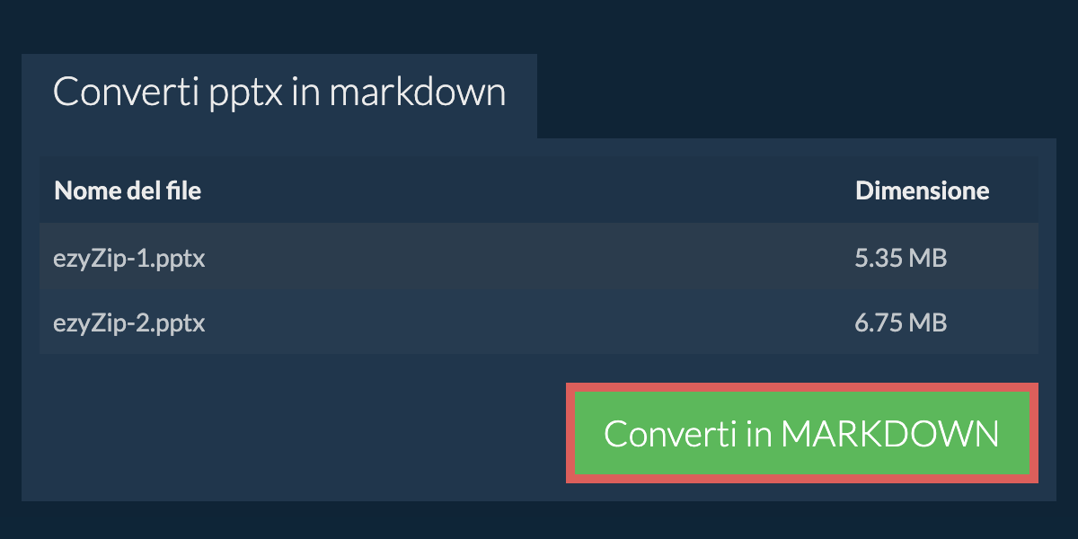 Converti in MARKDOWN