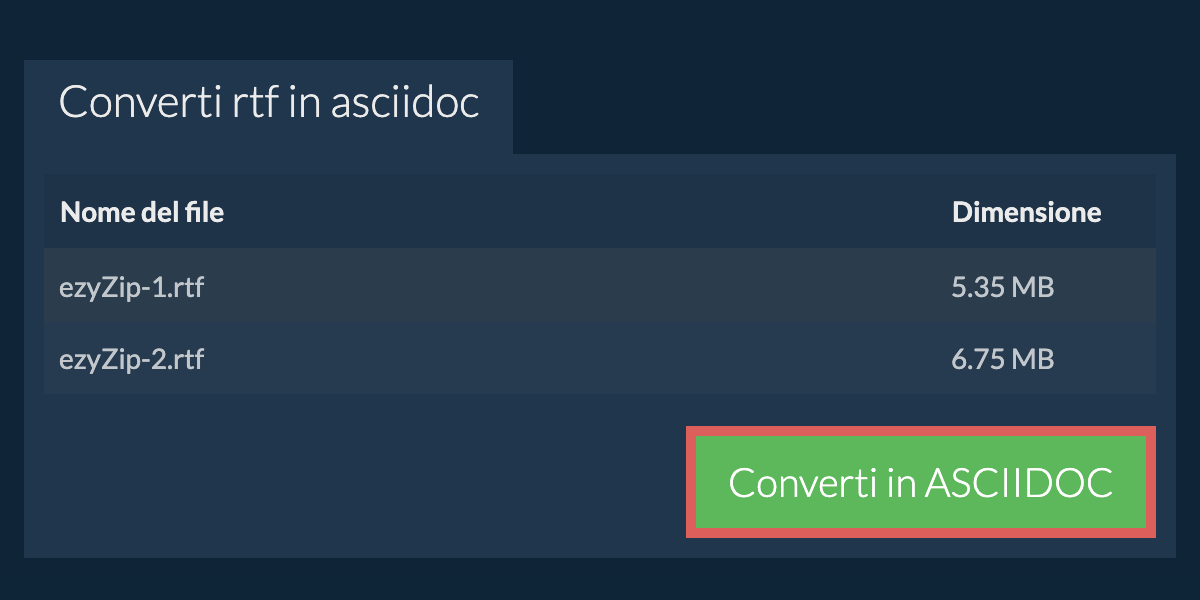 Converti in ASCIIDOC
