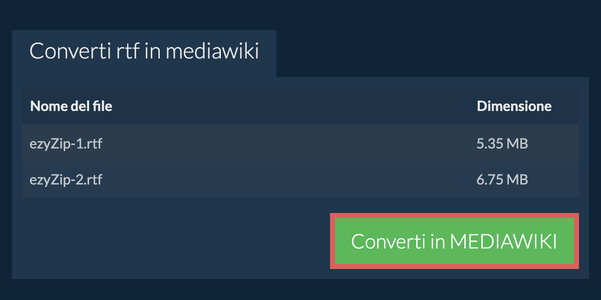 Converti in MEDIAWIKI