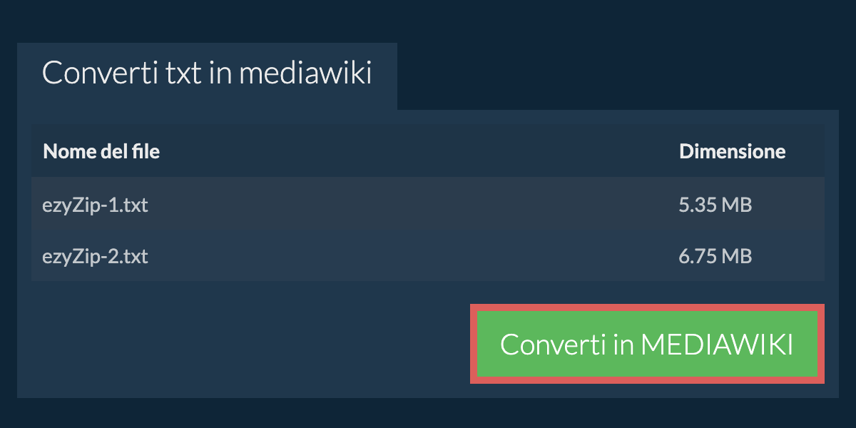 Converti in MEDIAWIKI