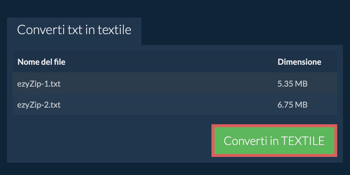 Converti in TEXTILE