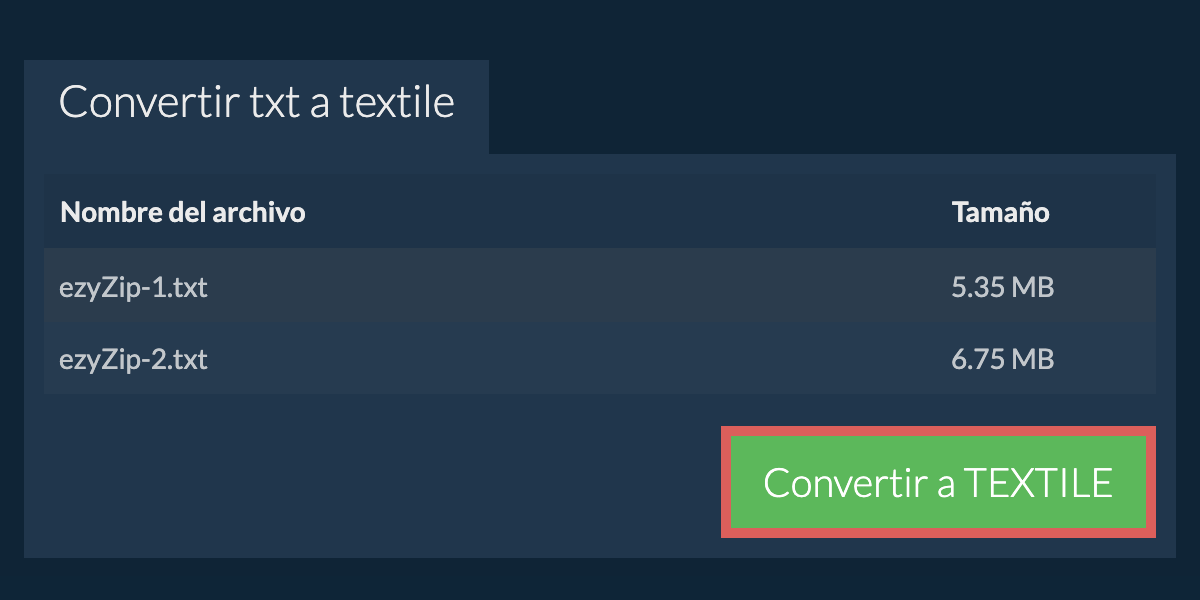 Convertir a TEXTILE