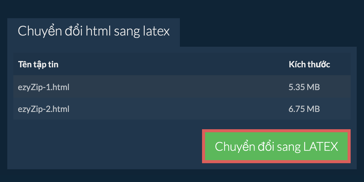 Chuyển đổi thành LATEX