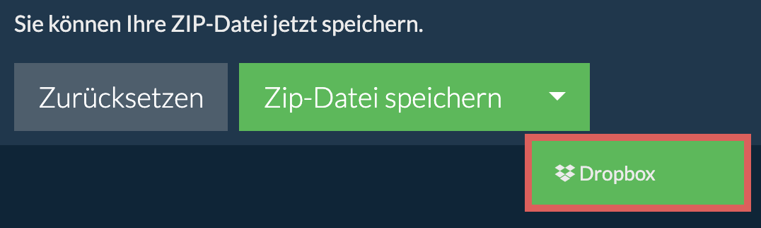 Dropbox: Zip-Datei speichern