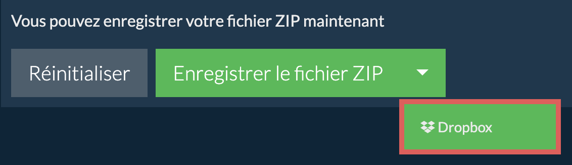 Dropbox: Enregistrer le fichier ZIP