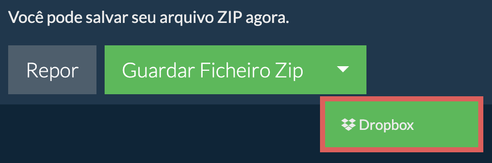 Dropbox: Guardar Ficheiro Zip