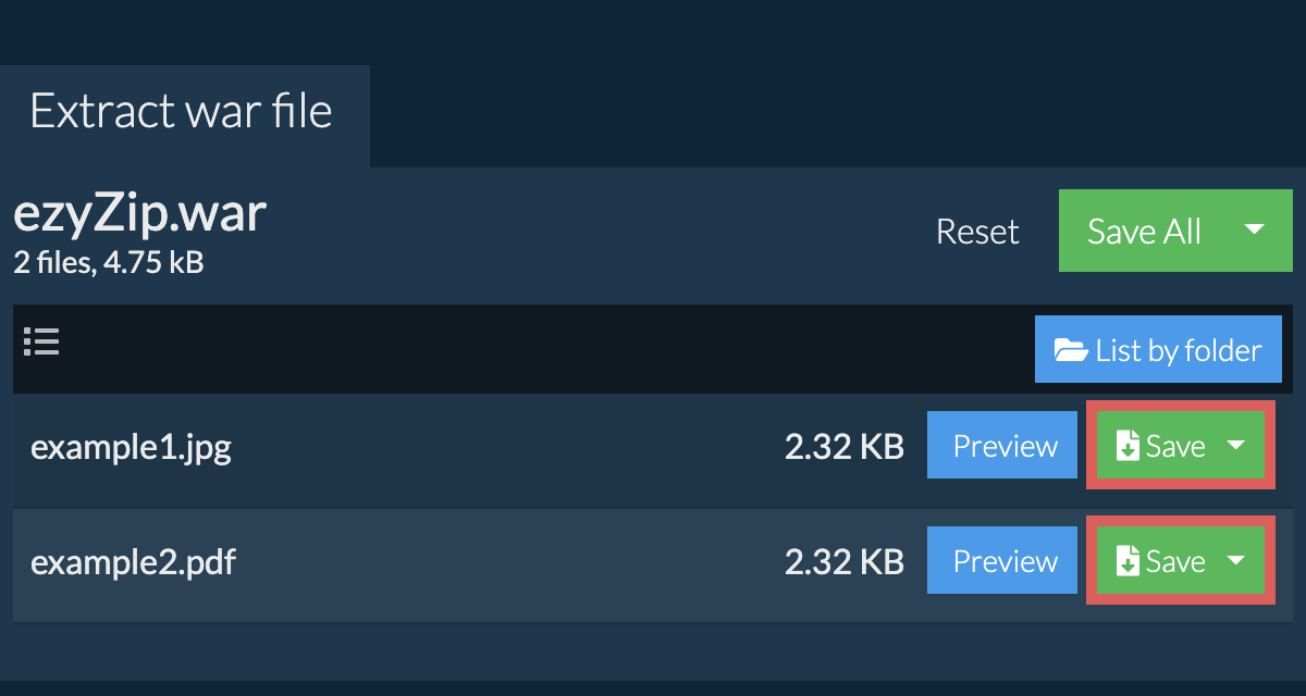 How To Extract WAR Files Online with ezyZip: Step 4