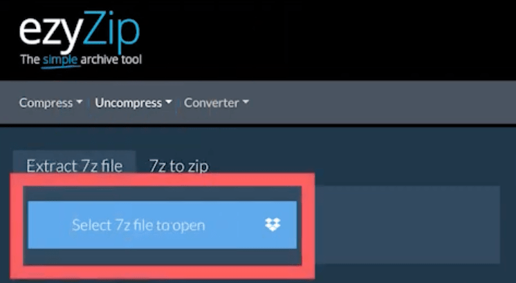 Click on 'Select 7z file to open'