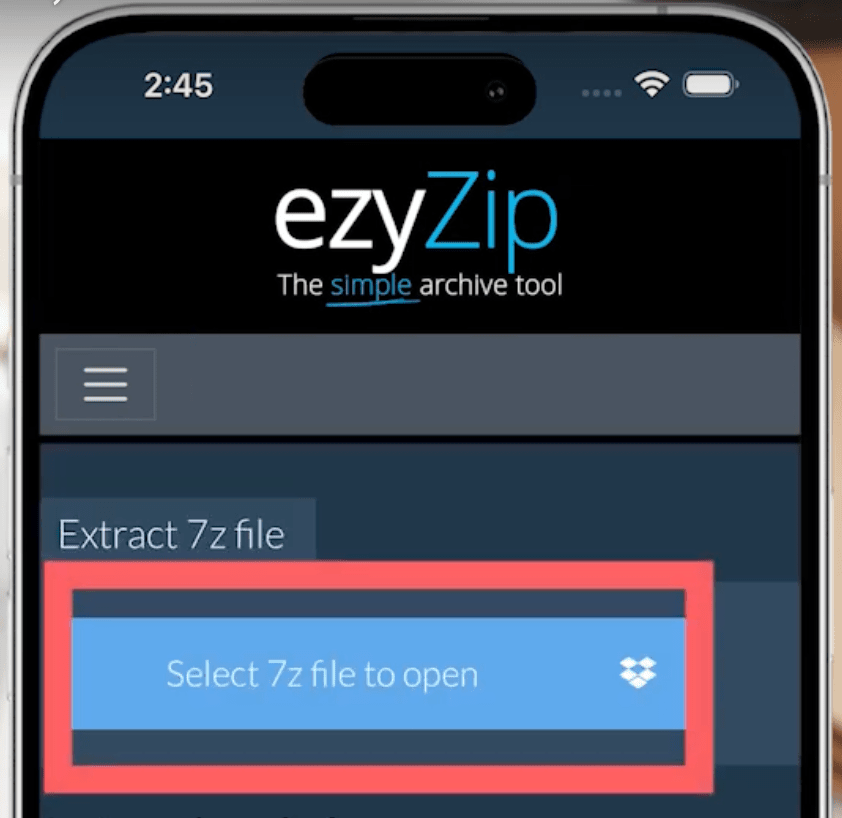 Click on 'Select 7z file to open'