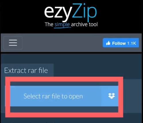 Click on 'Select rar file to open'