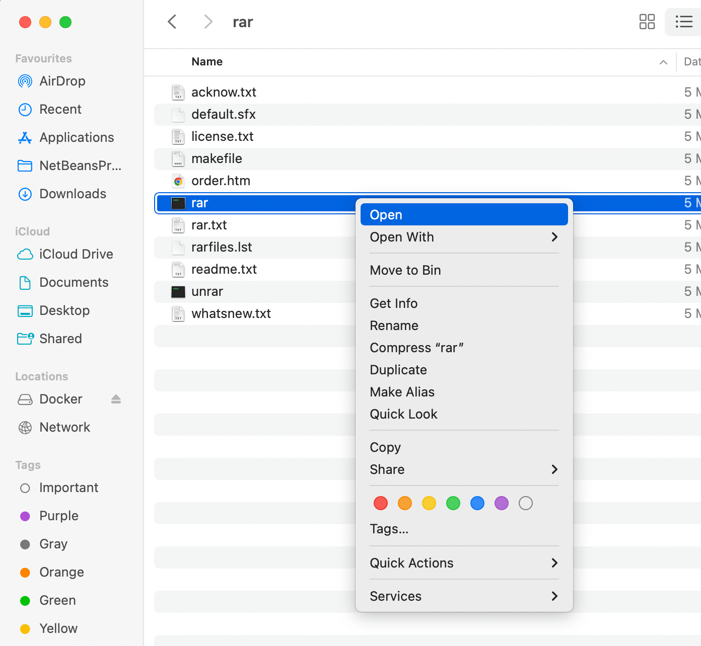 Open WinRAR command for Mac