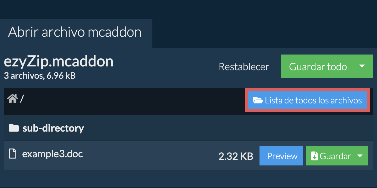 Lista de todos los archivos dentro del archivo mcaddon