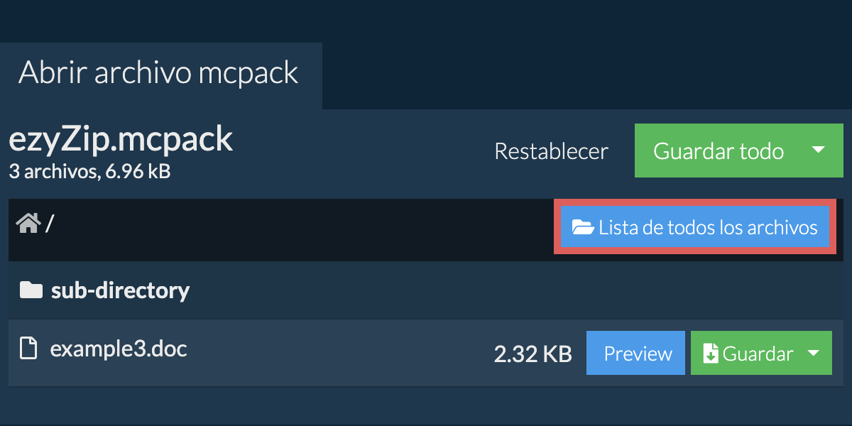 Lista de todos los archivos dentro del archivo mcpack