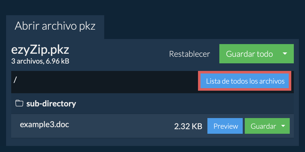 Lista de todos los archivos dentro del archivo pkz