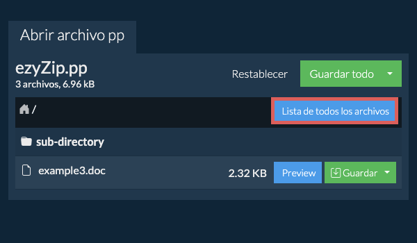 Lista de todos los archivos dentro del archivo pp