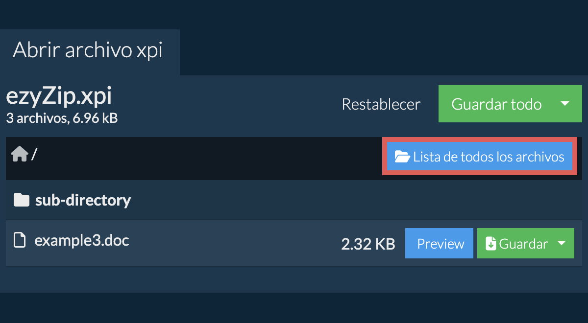 Lista de todos los archivos dentro del archivo xpi