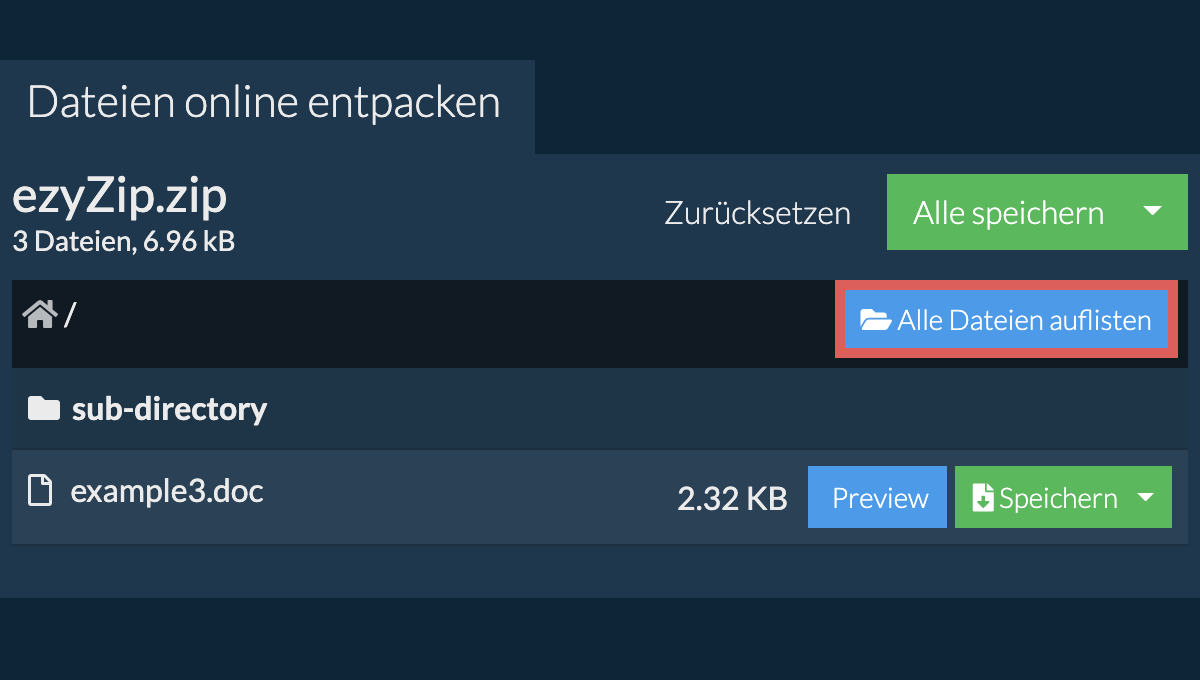 List of all files inside zip file