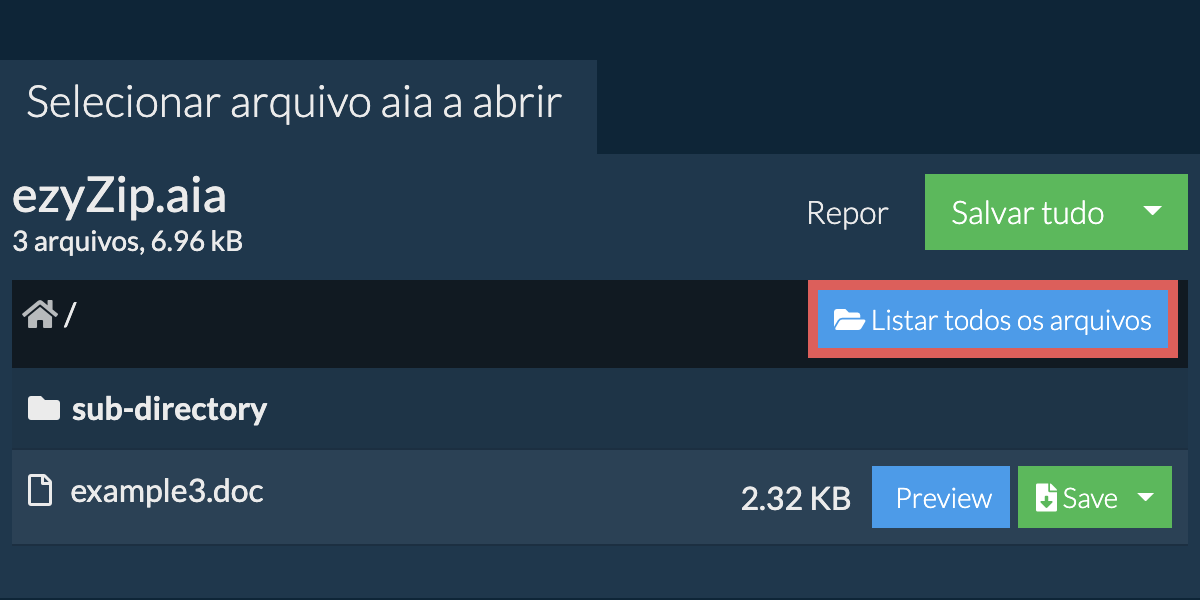 Lista de todos os arquivos dentro do arquivo aia