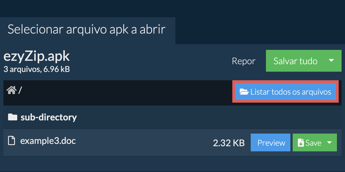 Lista de todos os arquivos dentro do arquivo apk