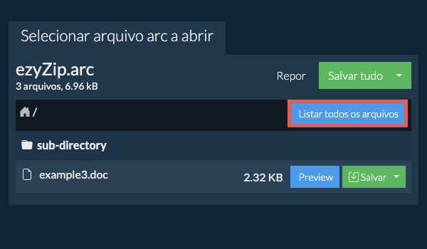 Lista de todos os arquivos dentro do arquivo arc