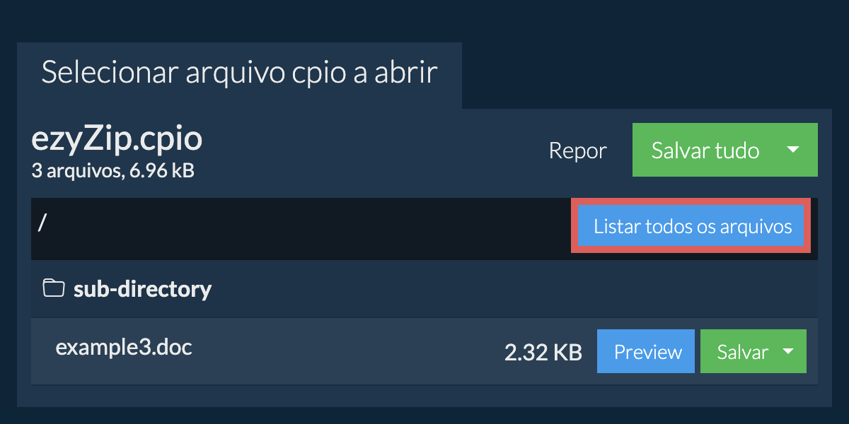 Lista de todos os arquivos dentro do arquivo cpio