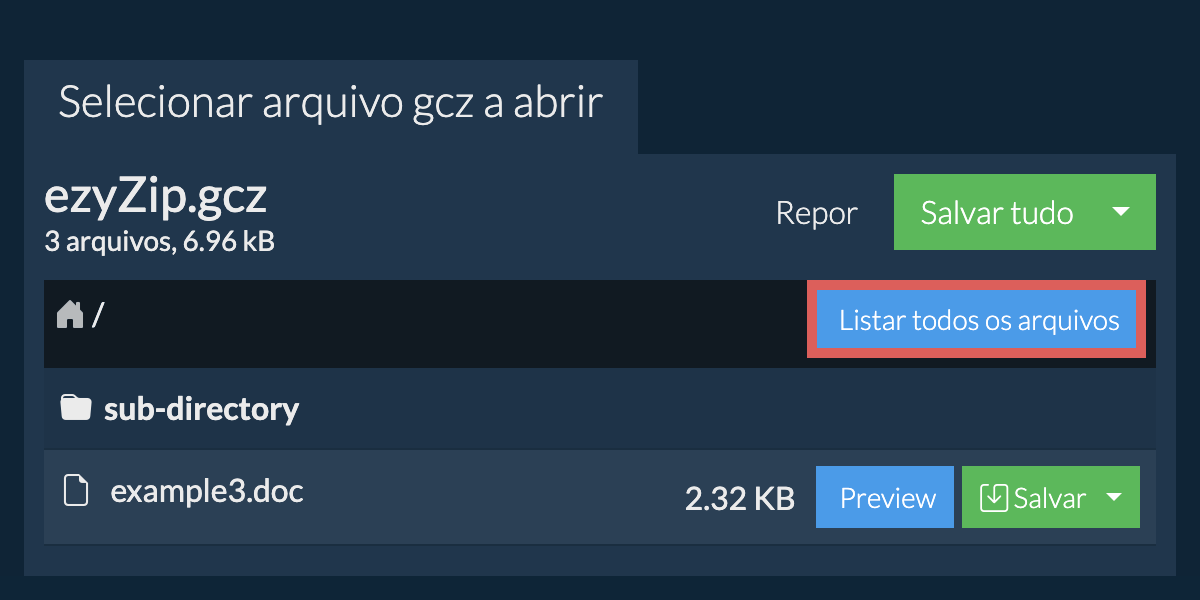 Lista de todos os arquivos dentro do arquivo gcz
