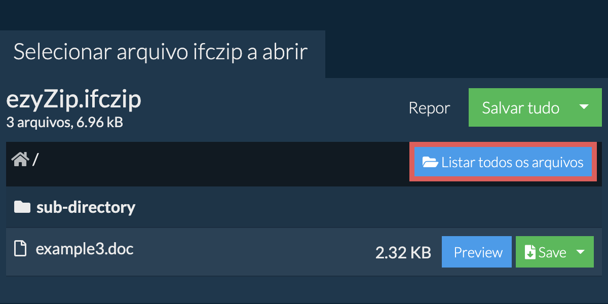 Lista de todos os arquivos dentro do arquivo ifczip