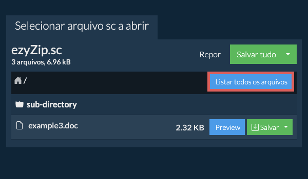 Lista de todos os arquivos dentro do arquivo sc