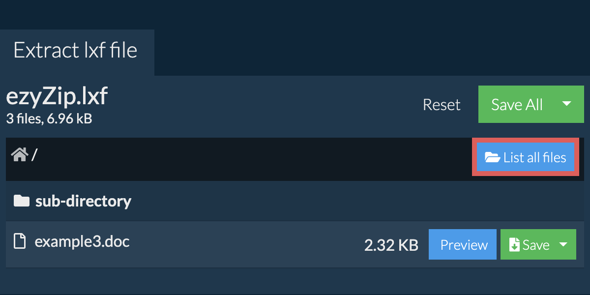 List of all files inside lxf file