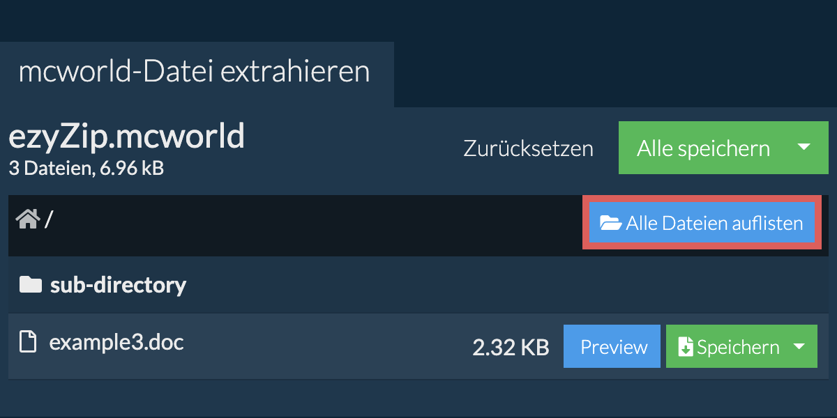 List of all files inside mcworld file