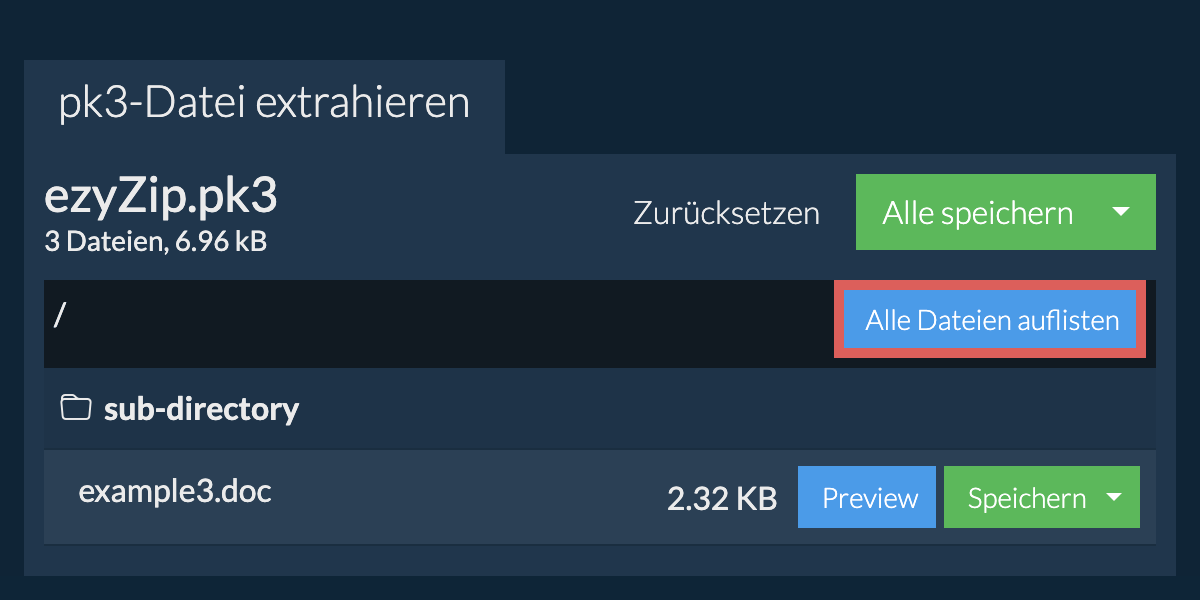 List of all files inside pk3 file