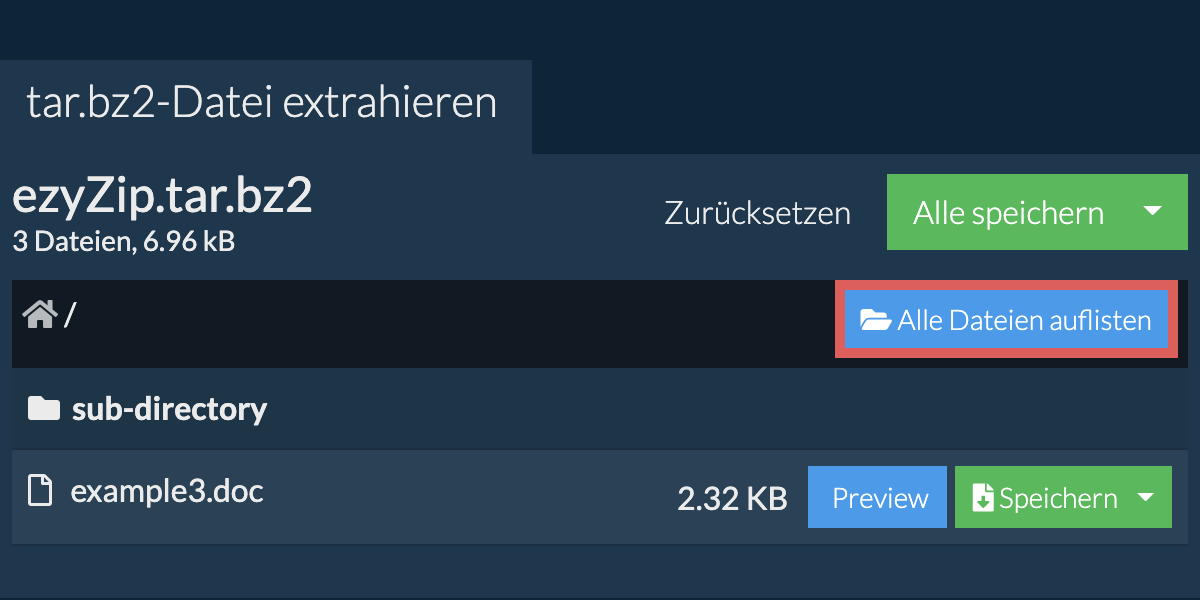 List of all files inside tar.bz2 file