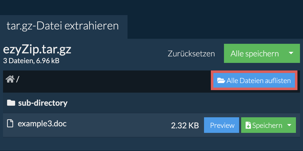 List of all files inside tar.gz file
