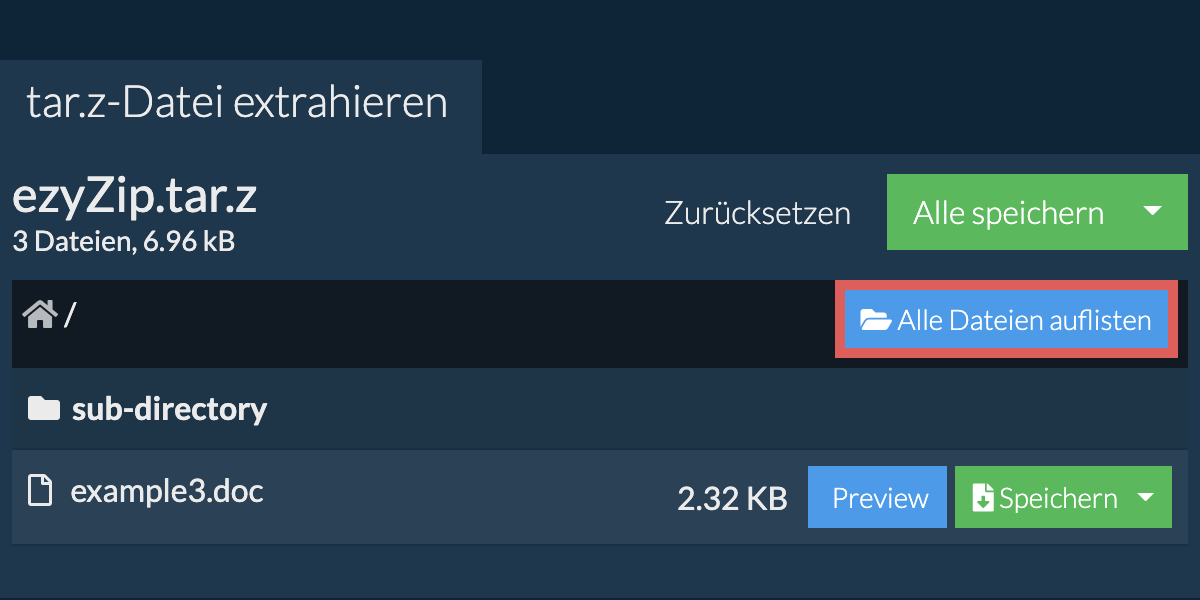 List of all files inside tar.z file