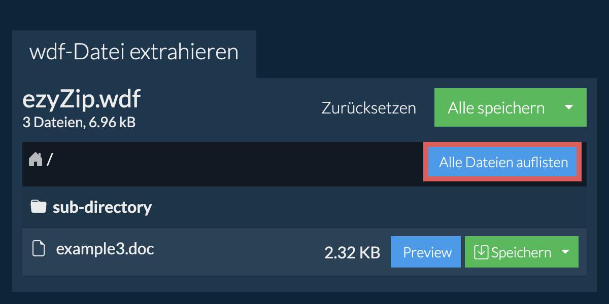 List of all files inside wdf file