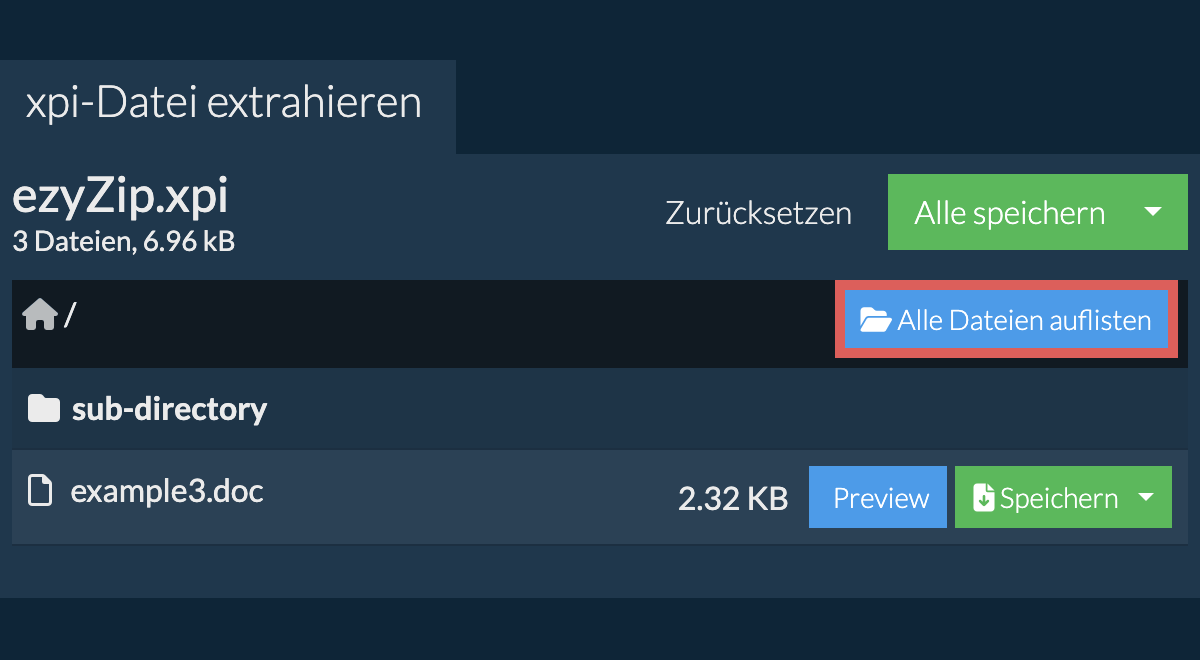 List of all files inside xpi file