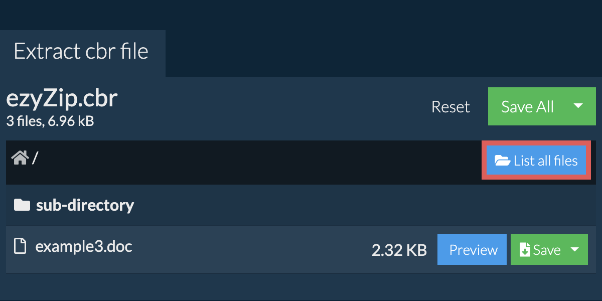 List of all files inside cbr file