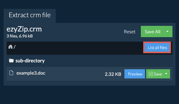 List of all files inside crm file