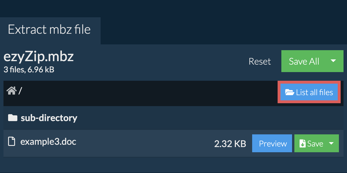 List of all files inside mbz file