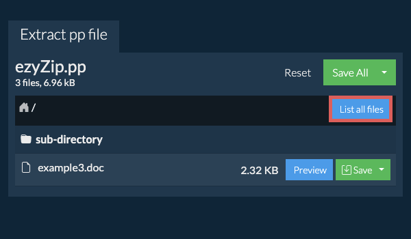 List of all files inside pp file