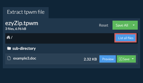 List of all files inside tpwm file